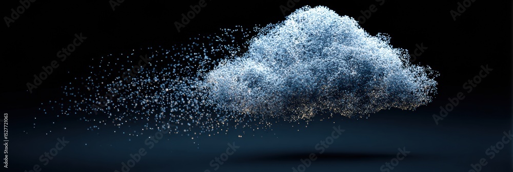 Poster Cloud System Error Symbol Dissolving Into Particles Creates a Soft, Ethereal Effect Against a Dark Background