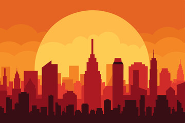 Fototapeta premium Sunset silhouettes of iconic city skylines, featuring Los Angeles and Seattle, against a vibrant urban sky
