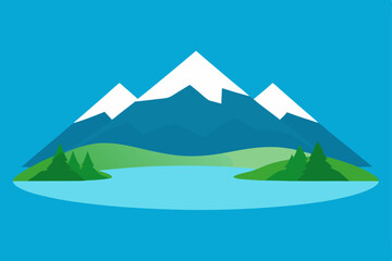 Mountain landscape vector illustration with snow peaks and a serene sky