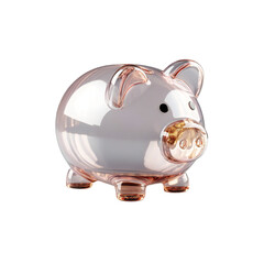 A shiny pink and silver piggy bank with a transparent nose on a black isolated background isolated white background