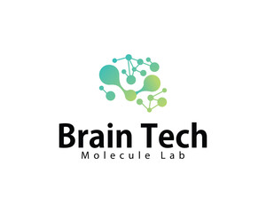 brain tech logo creative design concept molecule science connect network