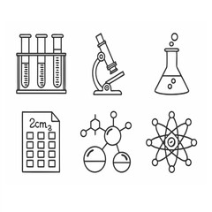 Chemistry Lab Equipment and Scientific Concepts Doodle Icons Set