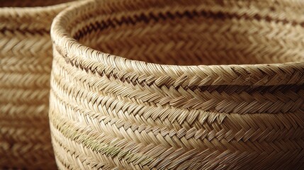Obraz premium Detailed shot of handwoven straw material highlighting natural color and complex weave structure.