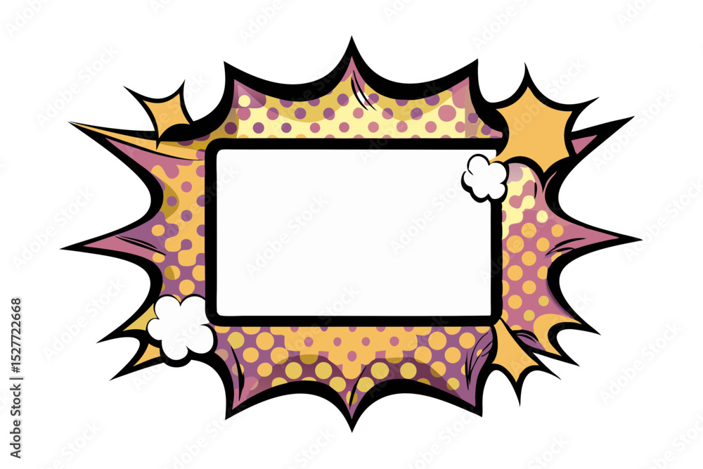 Poster colorful comic book frame with space for text in pop art style, isolated vector image on transparent