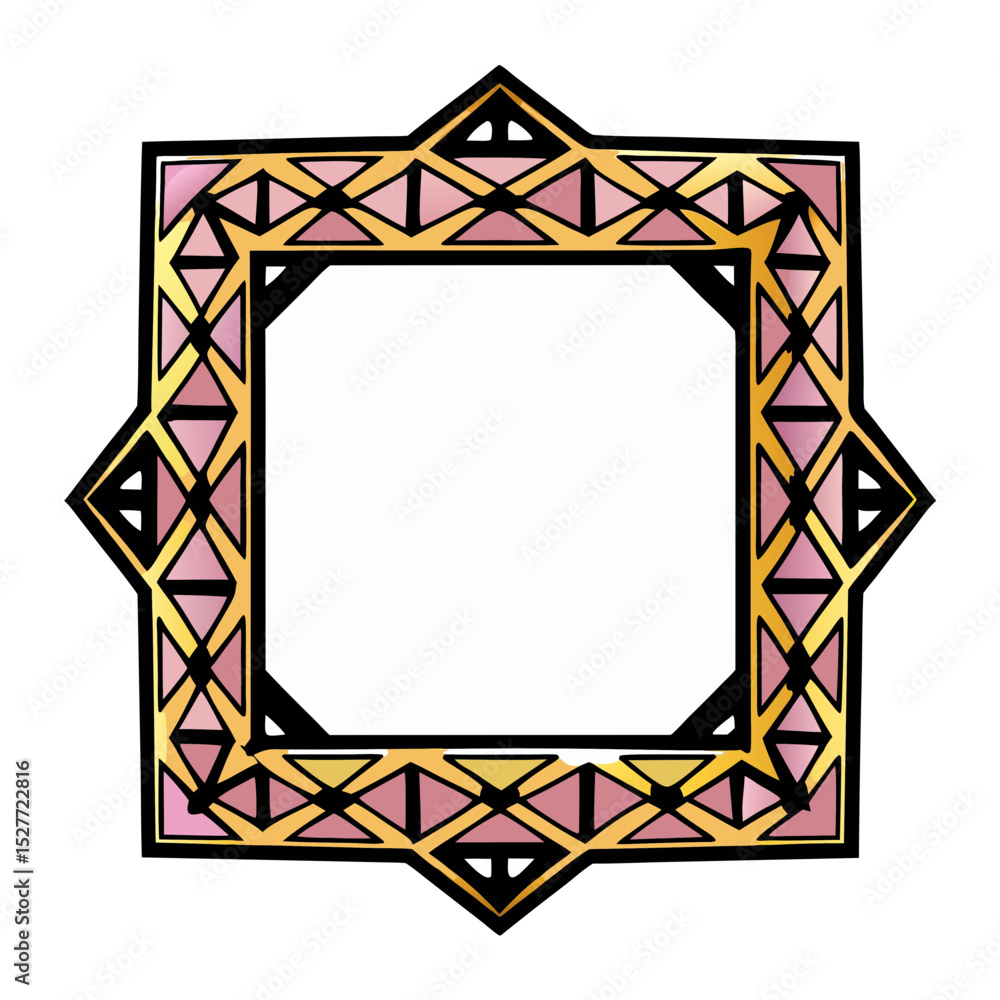 Poster geometric frame in pink and gold with empty center for design use, isolated vector image on transpar