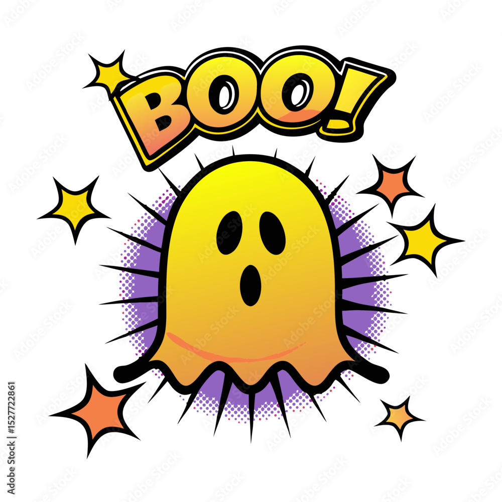 Poster cartoon ghost with surprised expression and 