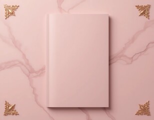 Minimalist blush pink layout with clear space in center and golden décor on corners — styled for fashion magazine cover mockups.