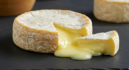 English Tunworth. Bloomy rind eruption - artisan Camembert-style cheese at peak ripeness 