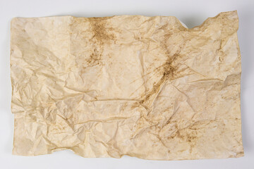 Old paper vintage texture surface isolated on white background. Recycle brown paper crumpled texture, Brown color recycled paper texture blank with copy space for text.