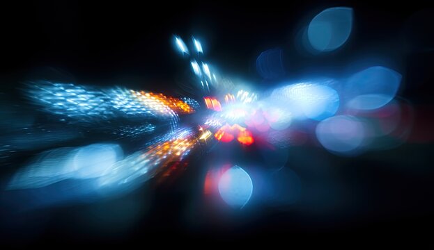 Abstract burst of vibrant colors and light trails on a dark background