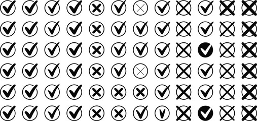 Vector Illustration of Checkmarks and X Marks in Circular Icons for Design and Iconography Use