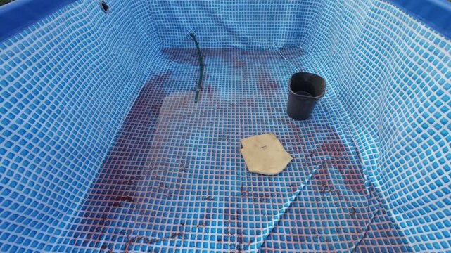 cleaning the pool from dirt and preparing for the bathing season