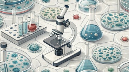 Medicine, chemistry, biology.  Laboratory tests and medical research. Art illustration background. Generative AI.