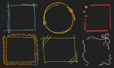 Doodle Frames Set, Simple Hand Drawn Frames Set, Scribble, Colorful, Templates, Vector