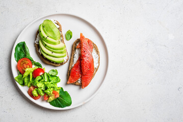 Avocado and salmon open sandwiches