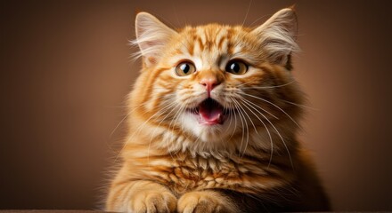 Obraz premium The Curious Orange Tabby Cat Looks Surprised and Curious
