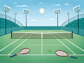 Cartoon Tennis Court Background – Sporty Game Scene