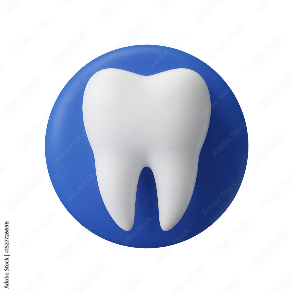 Poster 3d render of a single tooth icon on a blue circle isolated on transparent background