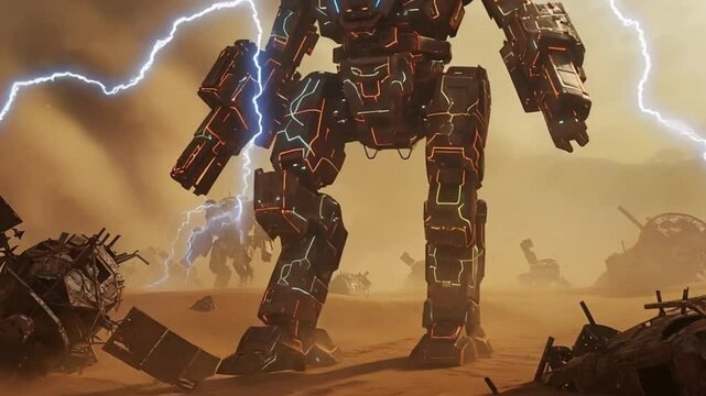 Titan War Machine - 4K AI-Generated Apocalyptic Colossus in Lightning Storm with Swarm