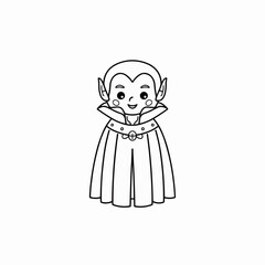 Coloring page, Cartoon vampire character smiling in a cape with pointed ears  