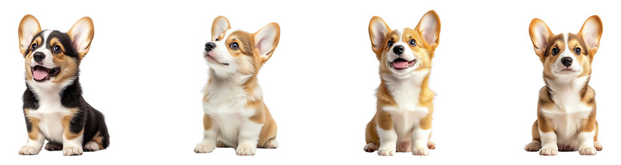 Collection of corgi puppies, isolated on a transparent background