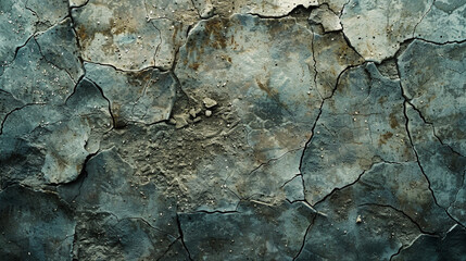 Abstract cracked stone floor with deep crevices and natural debris.