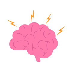Pink Human Brain with Orange Lightning Bolts Representing Creativity Intelligence and Mental Energy