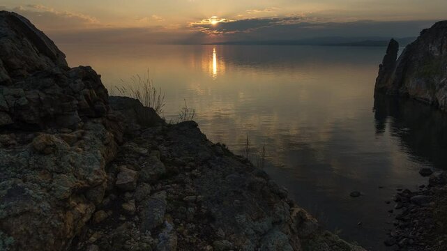 Sunrise Time Lapse at Baikal Lake in Siberia, Summer Time