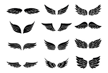 Black wings silhouette vector set