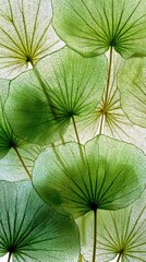 Translucent green lotus leaves, isolated on white background