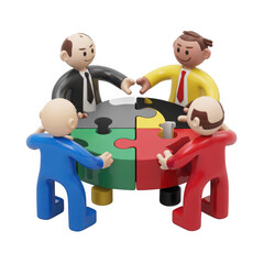 Teamwork puzzle figures collaboration isolated on transparent background