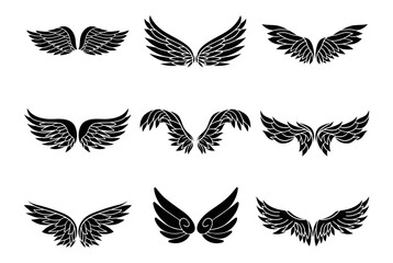 Black wings silhouette vector set