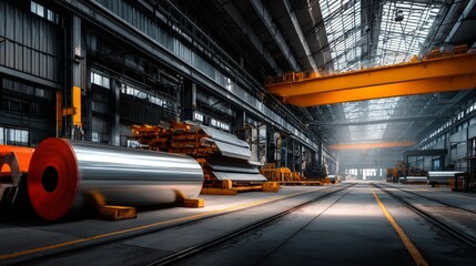 Steel manufacturing process in industrial factory metal production environment with dynamic elements