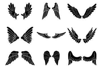 Black wings silhouette vector set