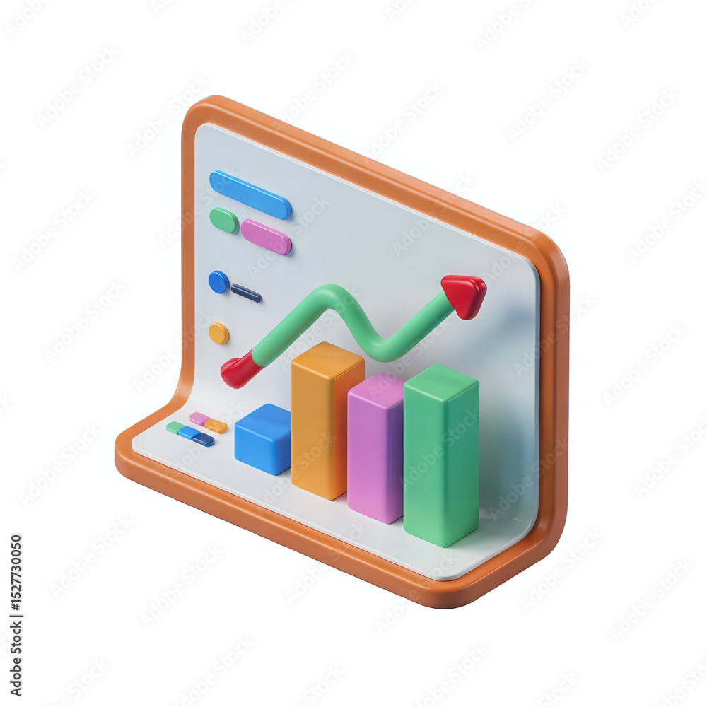 Aufkleber 3d render of a bar graph showing growth isolated on transparent background