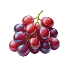A close up shot of a bunch of red grapes with green stem on a black background in a studio setting