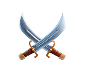 Two crossed scimitars with brown handles and gold accents against a black background illustration isolated white background