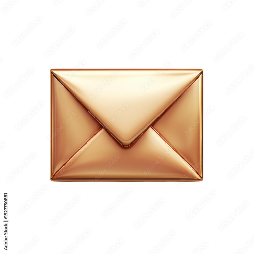 Poster golden envelope icon mail design shiny metallic notification communication on transparent background