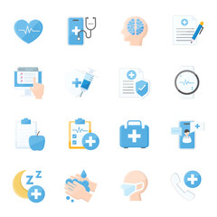 Healthcare and Medical Icons Flat Style Icons Set Vector