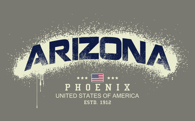 Art Tee, ARIZONA PHOENIX text graffiti, typography college varsity PHOENIX state slogan print. typography varsity college american slogan print spray effect, t shirt graphics graffity print.eps
