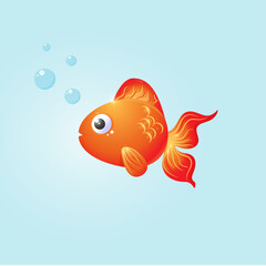 Naklejka premium Goldfish Vector Illustration – Cute Orange Fish with Fins and Tail on Light Blue Background, Aquatic Pet Clipart for Marine or Decorative Designs
