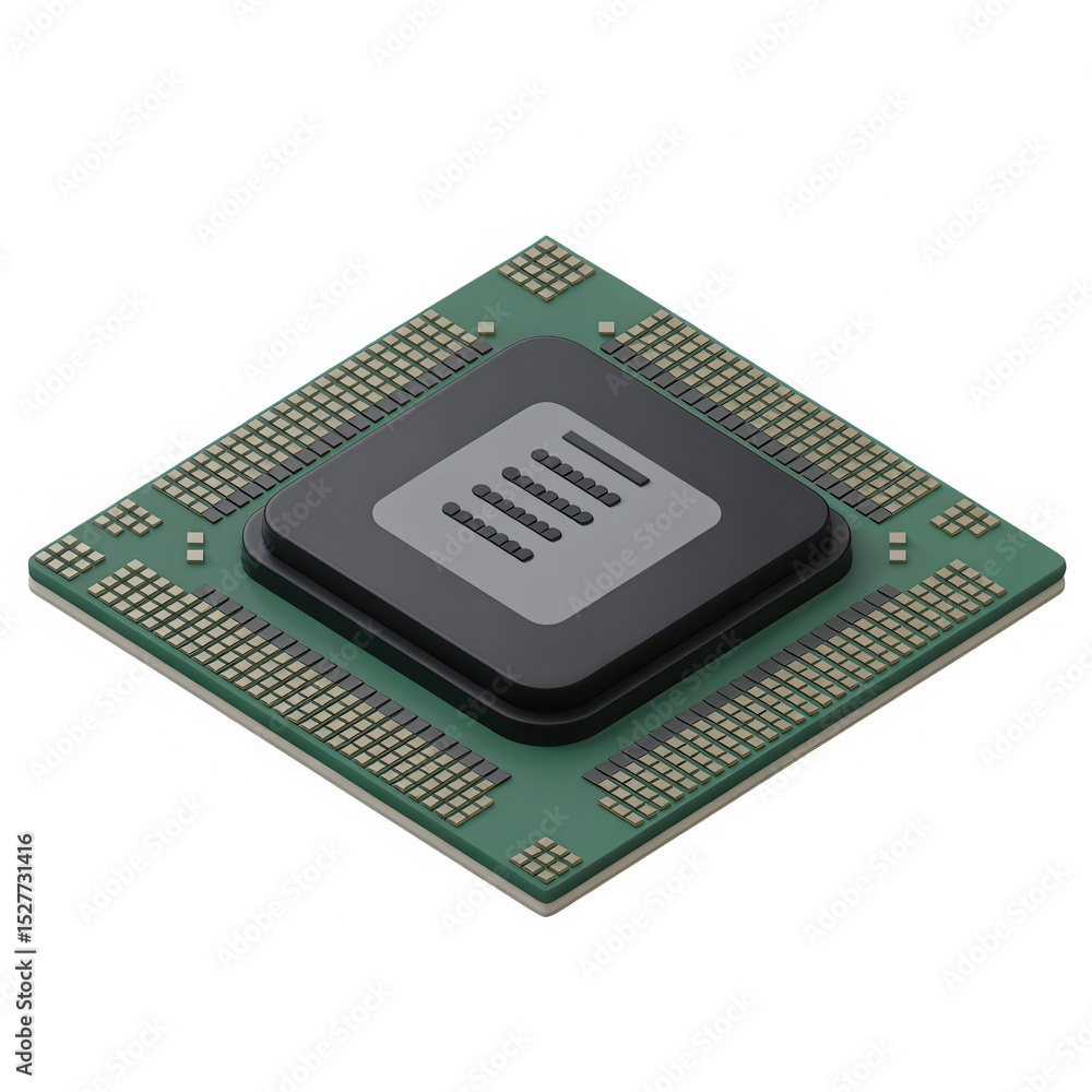 Poster isometric microprocessor chip isolated on transparent background