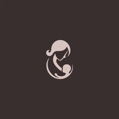 Mother and child logo in emotional and soft silhouette style.