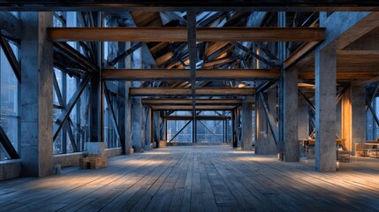 Exposed beams and industrial structure in an expansive urban loft setting