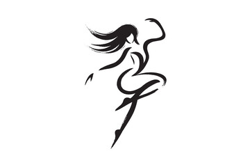 Female dancer silhouette, minimal brushstroke style, vector illustration


