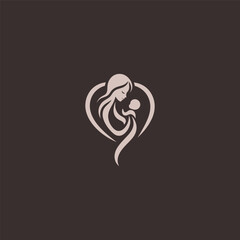 Mother and child logo in emotional and soft silhouette style.