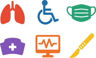 Healthcare and medical icon set representing various aspects of medicine