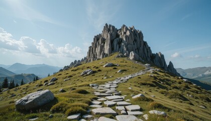 rocky road leading to the hill with beautiful landsacpe