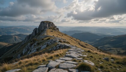 rocky road leading to the hill with beautiful landsacpe
