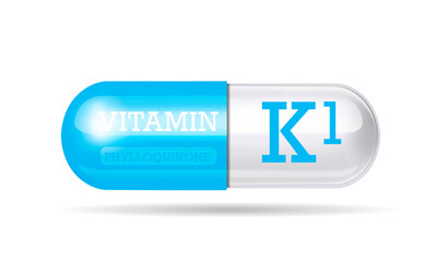 vitamin K1. Vitamin complex with chemical formula. Personal care. copy space.